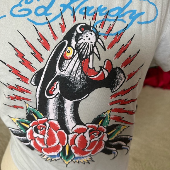 BNWT Ed Hardy Vintage 2000 Style Panther Tattoo Graphic Cropped T -Shirt. Large - Picture 2 of 9